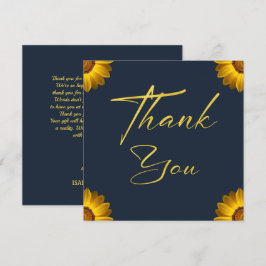 Cartão De Agradecimento Flores amarelas no Monograma de fundo azul Marinho