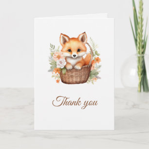 Cartão De Agradecimento Flores Aquarela de Raposa da Floresta Dobrada