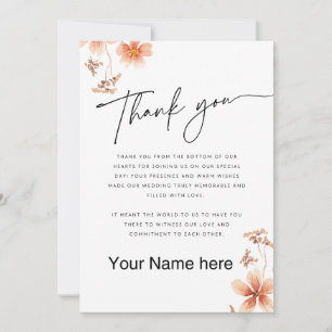 Cartão De Agradecimento Flores Aquarela Quente Caligrafia Casamento