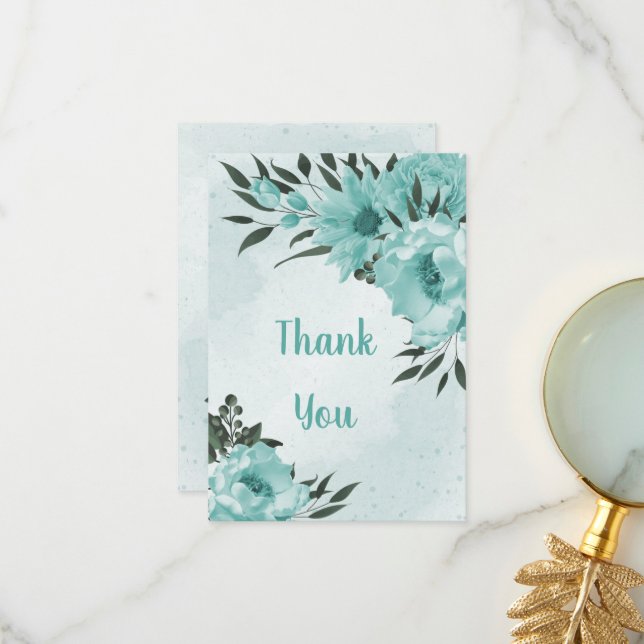 Cartão De Agradecimento flores azuis botânicas verdes (Frente/Verso In Situ)