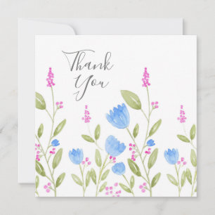 Cartão De Agradecimento "Flores Azuis e Berries Rosa"