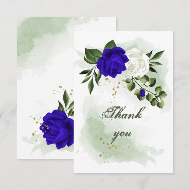 Cartão De Agradecimento flores azuis e brancas reais (Frente/Verso)