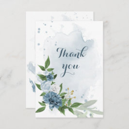 Cartão De Agradecimento flores azuis e brancas verdes