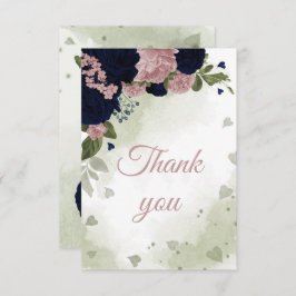 Cartão De Agradecimento Flores azuis e cor-de-rosa marinhos verdes botânic