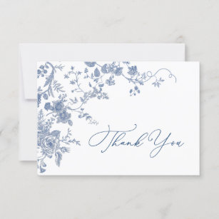 Cartão De Agradecimento Flores Azuis Elegantes Flores Francesas De Casamen