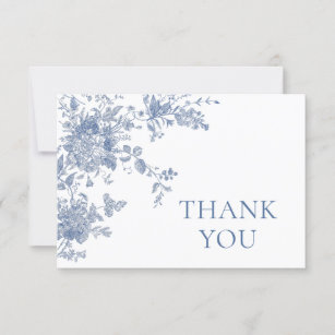 Cartão De Agradecimento Flores Azuis Elegantes Flores Francesas De Casamen