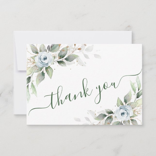 Cartão De Agradecimento Flores Azuis Elegantes Foliage (Frente)