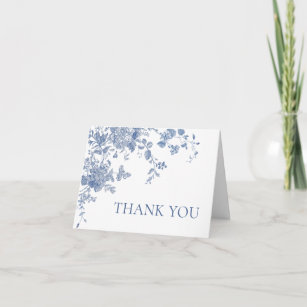 Cartão De Agradecimento Flores Azuis Elegantes Vintage Jardim Francês Flor
