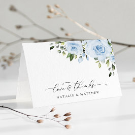 Cartão De Agradecimento Flores Azuis Empoeiradas, Verdura, Boho, Casamento