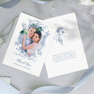 Cartão De Agradecimento Flores Azuis Francesas & Fitas Casamento Foto