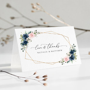 Cartão De Agradecimento Flores Azuis marinhos, Flores Rosa, Casamento Flor