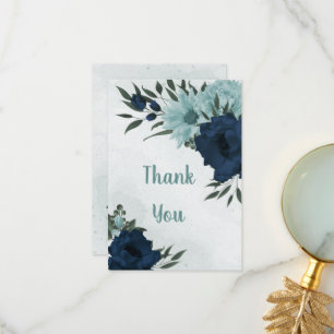 Cartão De Agradecimento Flores azuis poeirentas e marinhos botânicas