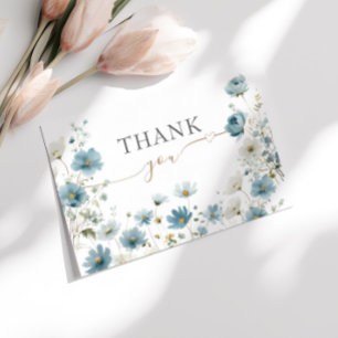 Cartão De Agradecimento Flores Azuis Préppy Aquarela Chá de Bebê