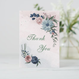 Cartão De Agradecimento flores azuis-rosa, poeirentas e azuis-marinhos ver
