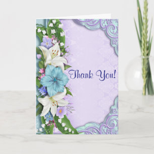 Cartão De Agradecimento Flores Azuis Toda Ocassão Obrigado Nota