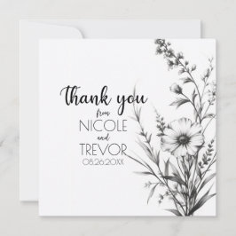 Cartão De Agradecimento Flores B&W Negrito