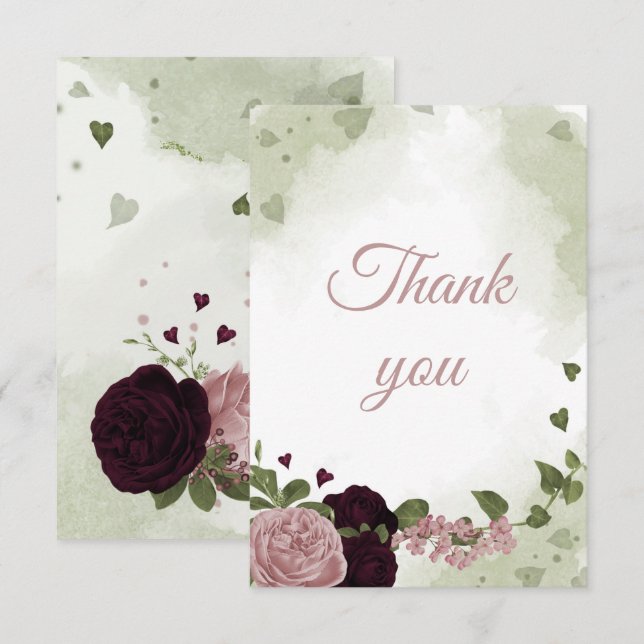 Cartão De Agradecimento Flores bonito de ameixa entupidas e rosa (Frente/Verso)