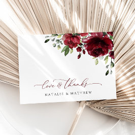 Cartão De Agradecimento Flores Borgonha, Flores Vermelhas, Casamento Flora