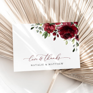 Cartão De Agradecimento Flores Borgonha, Flores Vermelhas, Casamento Flora