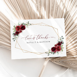 Cartão De Agradecimento Flores Borgonhetas, Flores Vermelhas, Casamento Fl