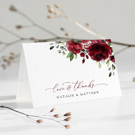 Cartão De Agradecimento Flores Borgonhetas, Flores Vermelhas, Casamento Fl