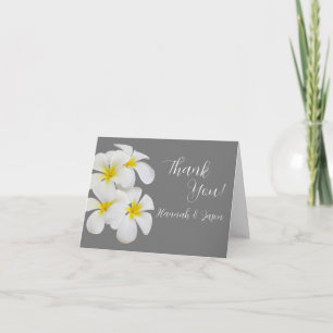 Cartão De Agradecimento Flores Brancas de Frangipani, na Cinza Média, Casa