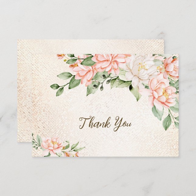 Cartão De Agradecimento Flores Brancas de Pêssego do Partido Elegante (Frente/Verso)