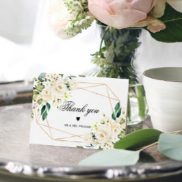 Cartão De Agradecimento Flores brancas e quadro Dourado