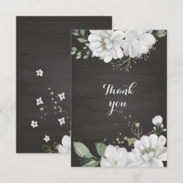 Cartão De Agradecimento flores brancas em preto verde