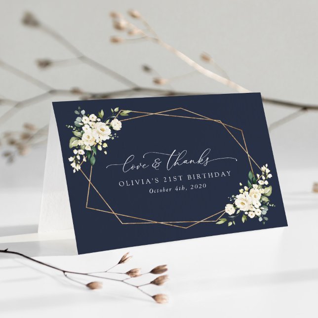 Cartão De Agradecimento Flores Brancas, Flores de Creme, Boho, Aniversário (Criador carregado)