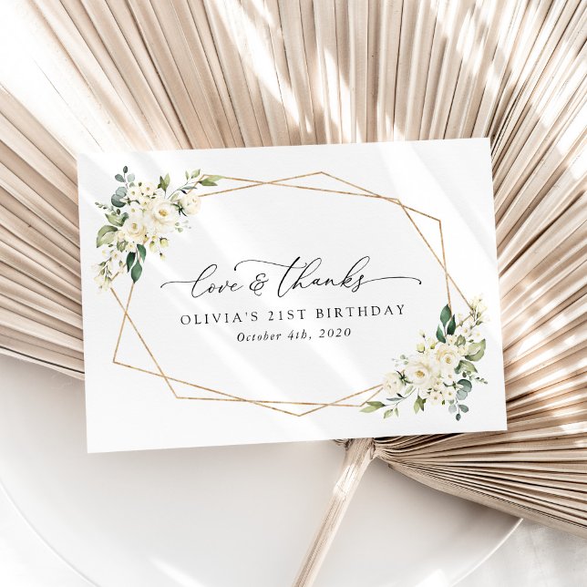 Cartão De Agradecimento Flores Brancas, Flores de Creme, Boho, Aniversário (Criador carregado)