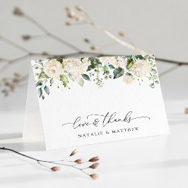 Cartão De Agradecimento Flores Brancas, Flores De Creme, Verde, Casamento