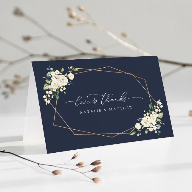 Cartão De Agradecimento Flores Brancas, Flores De Creme, Verde, Casamento (Criador carregado)