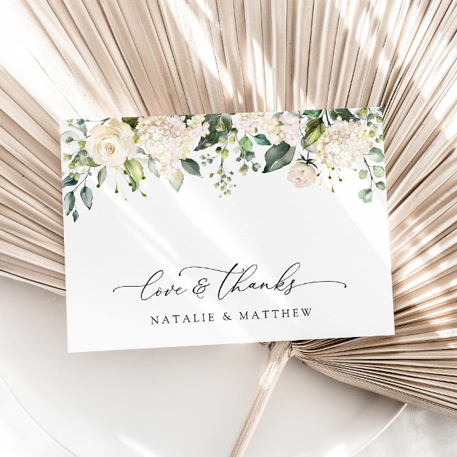 Cartão De Agradecimento Flores Brancas, Flores De Creme, Verde, Casamento (Criador carregado)