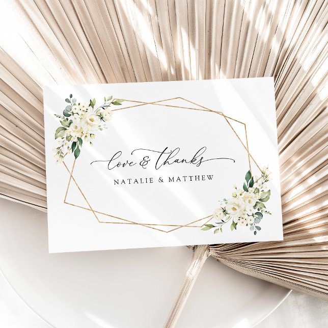 Cartão De Agradecimento Flores Brancas, Flores De Creme, Verde, Casamento (Criador carregado)