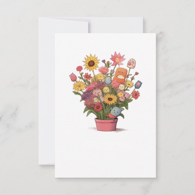 Cartão De Agradecimento Flores, buquê, vaso de flores (Frente)