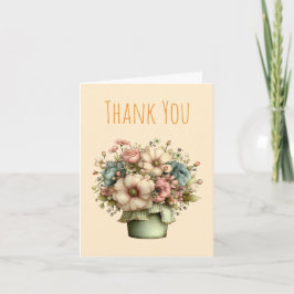 Cartão De Agradecimento Flores Caprichosas em um Vaso de Planta Cute