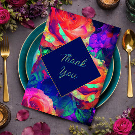 Cartão De Agradecimento Flores coloridas brilhantes elegantes casamento