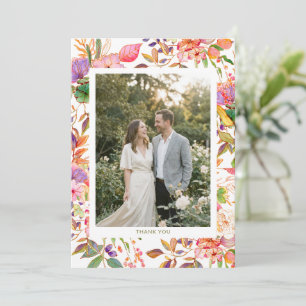 Cartão De Agradecimento Flores Coloridas de Aquarela Foto Personalizada Ca