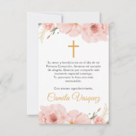 Cartão De Agradecimento Flores Cor-de-Água Rosa, Primeira Comunhão
