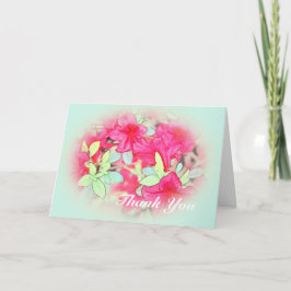 Cartão De Agradecimento flores cor-de-rosa azálea, obrigado azul claro