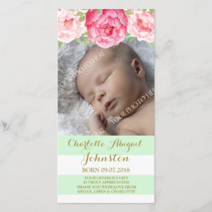 Cartão De Agradecimento Flores Cor-De-Rosa De Grelha De Mint Obrigado Chá 