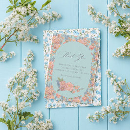 Cartão De Agradecimento Flores cor-de-rosa e chiques azuis