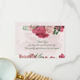 Cartão De Agradecimento flores cor-de-rosa folhas verdes casamento botânic