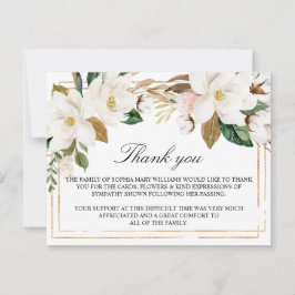 Cartão De Agradecimento Flores da Magnolia e Frame Dourado Funeral Obrigad