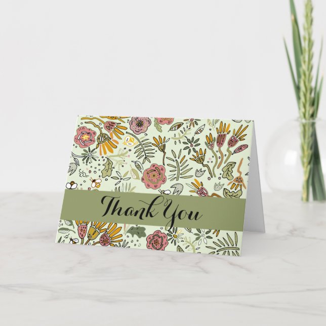 Cartão De Agradecimento Flores De Abelhas Florais De Aquarelas Modernas El (Frente)