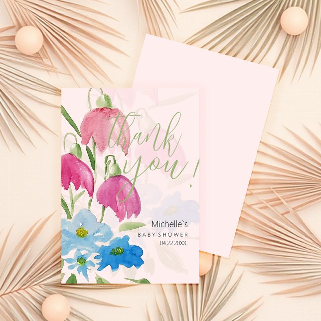 Cartão De Agradecimento Flores De Água De Primavera Azul E Blush (Criador carregado)