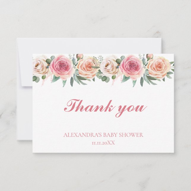 Cartão De Agradecimento Flores de Aquarela Chá de fraldas Obrigado (Frente)