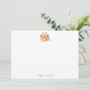 Cartão De Agradecimento Flores de Aquarela Laranja Vintage Casamento Perso