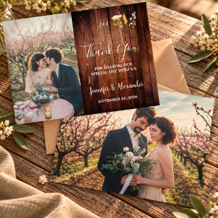 Cartão De Agradecimento Flores de aquarela rústica monograma foto casament